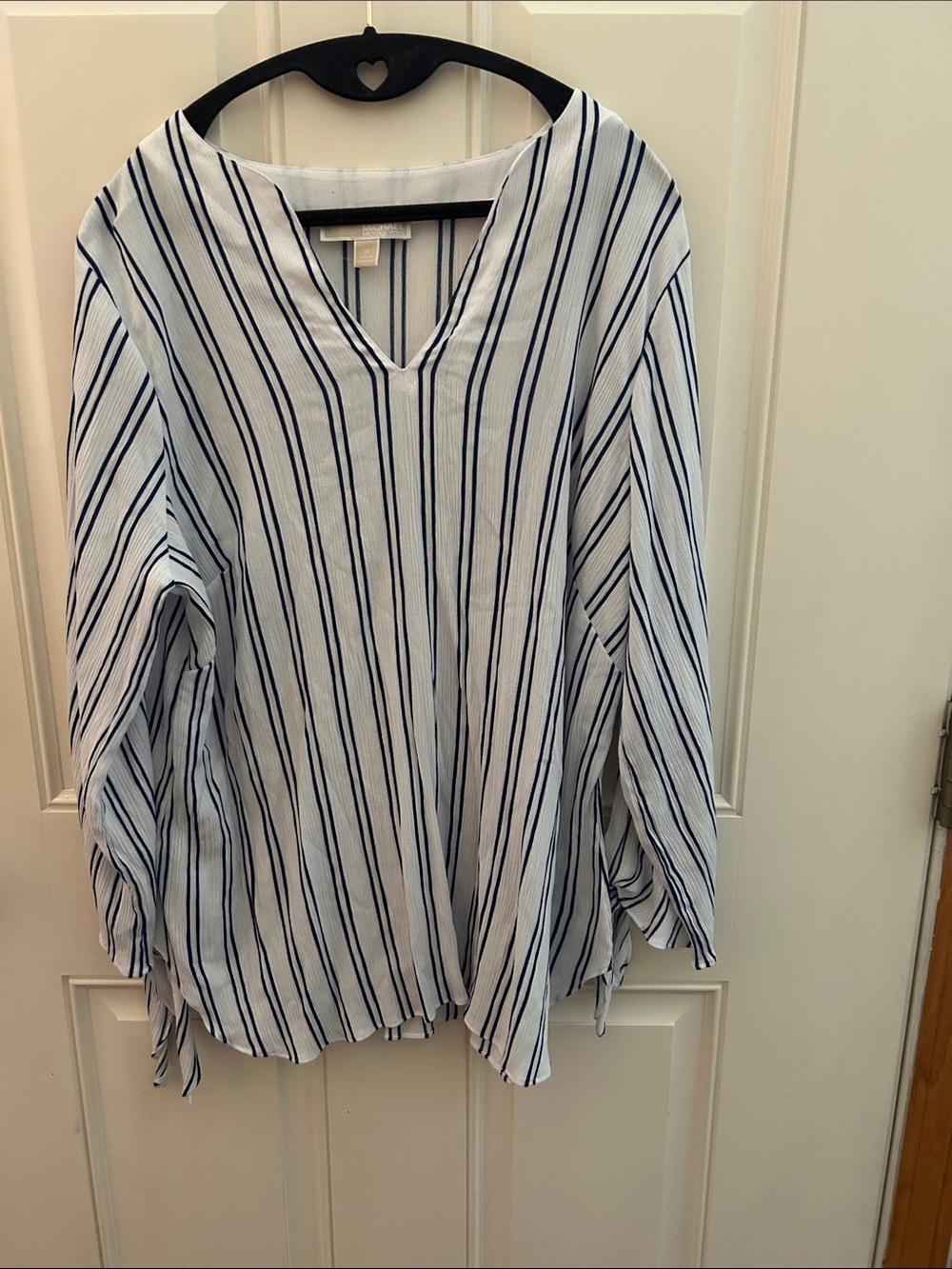 Michael Kors White Tunic with Navy Vertical Stripes